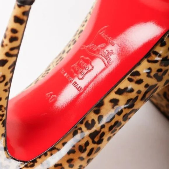 Christian Louboutin Leopard Print Patent Leather Peep Toe Heels - Picture 5 of 8